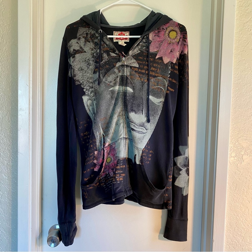 Lucky Brand Women’s Buddha Floral Hoodie Black Size M